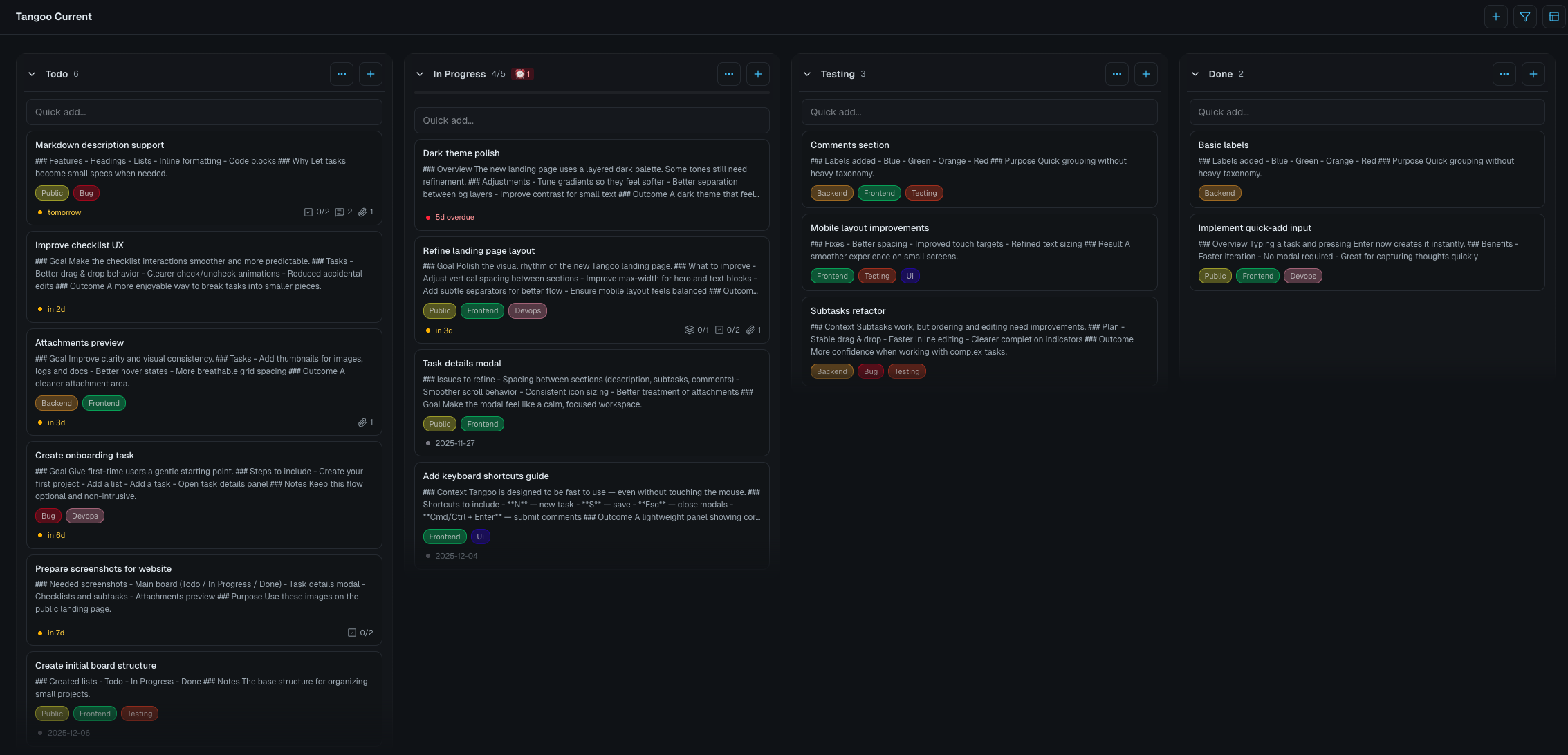 Tangoo board interface